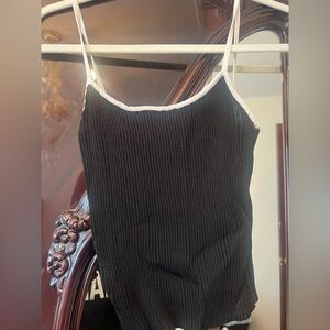 STAUD Black Ribbed Cami with White Trim